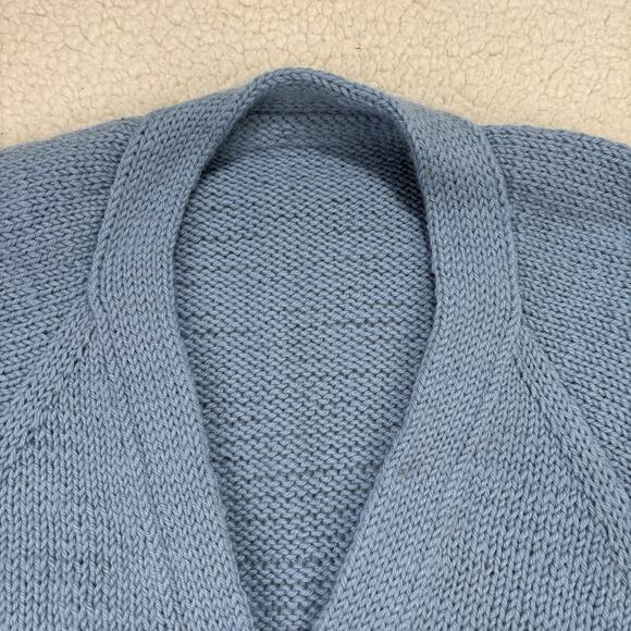 Handmade Knit Blue Chunky Hand Knit Big Wooden Buttons Cardigan Sweater Womens - Picture 4 of 8